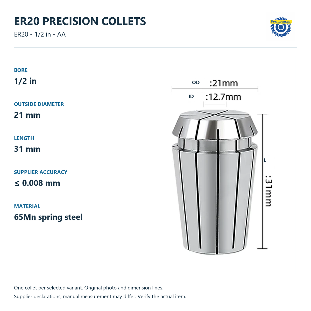 ER20 - 1/2 in - AA0.008