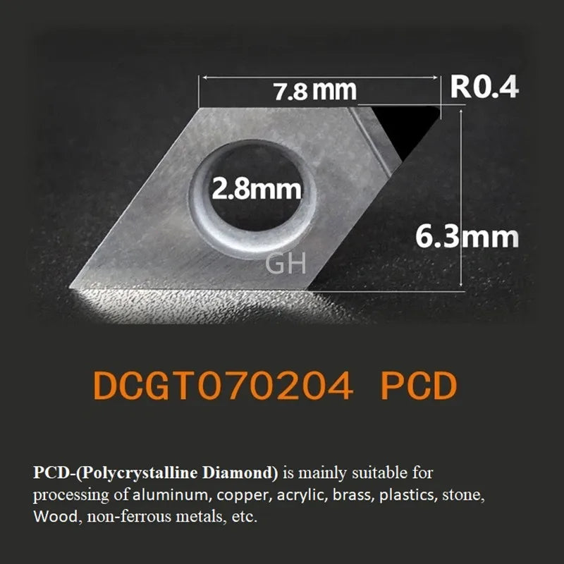 Алмазный PCD резец, вставки DCMT/DCMW/DCGT, для обработки алюминия, 1 шт.
