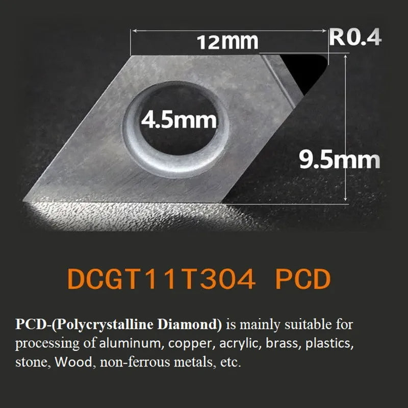Алмазный PCD резец, вставки DCMT/DCMW/DCGT, для обработки алюминия, 1 шт.