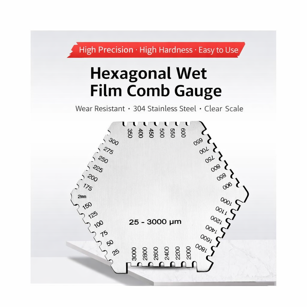 LIASOR Hexagonal Wet Film Comb Gauge — Studio Shot, Range 25–3000 μm