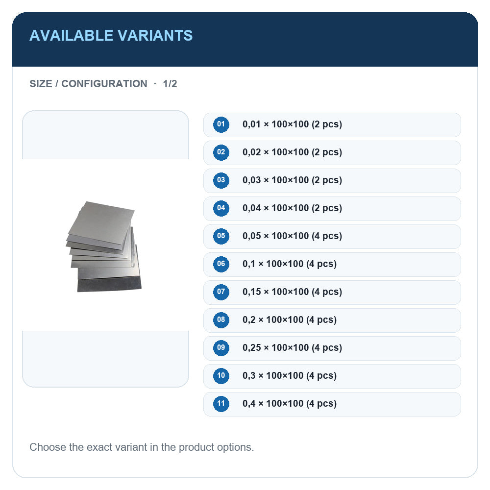 A1 · Available variants · 1