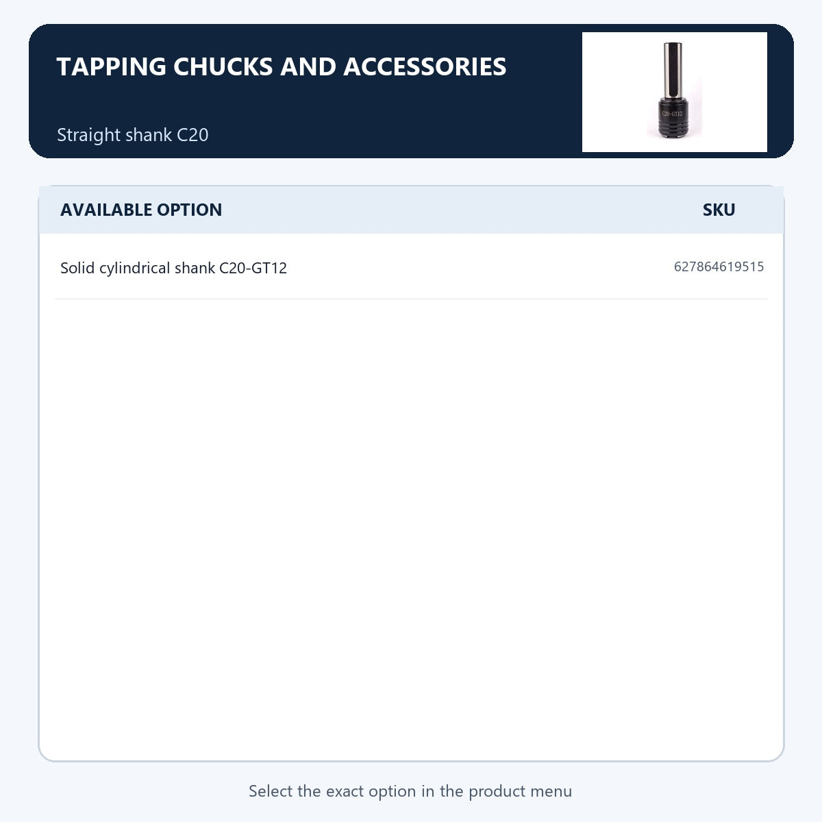 Tapping chucks and accessories — Straight shank C20