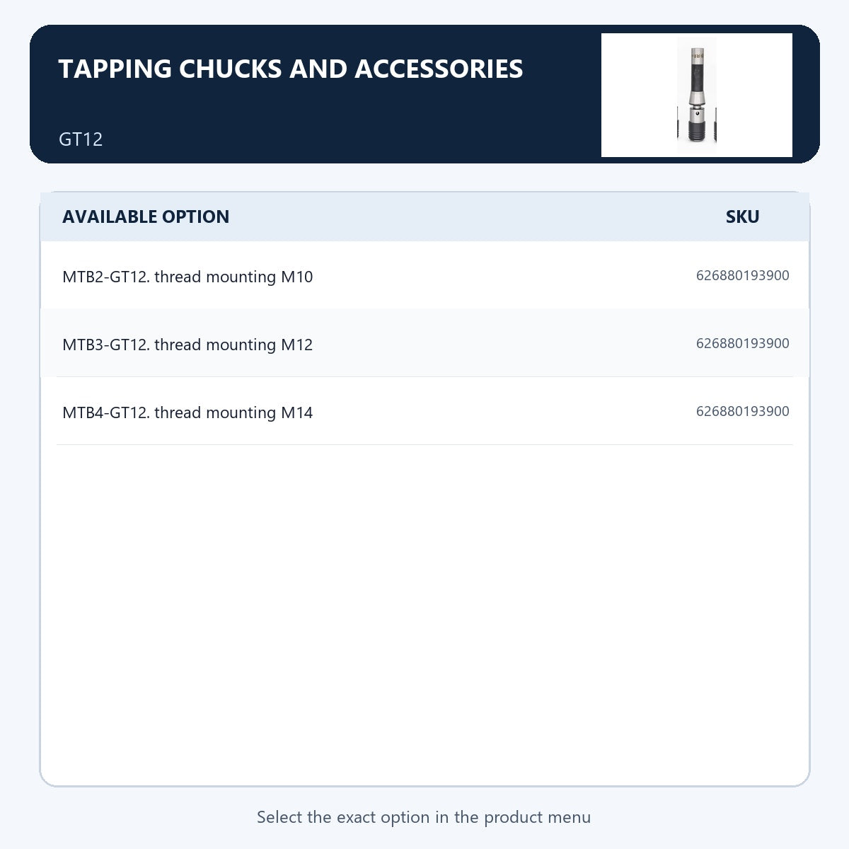Tapping chucks and accessories — GT12
