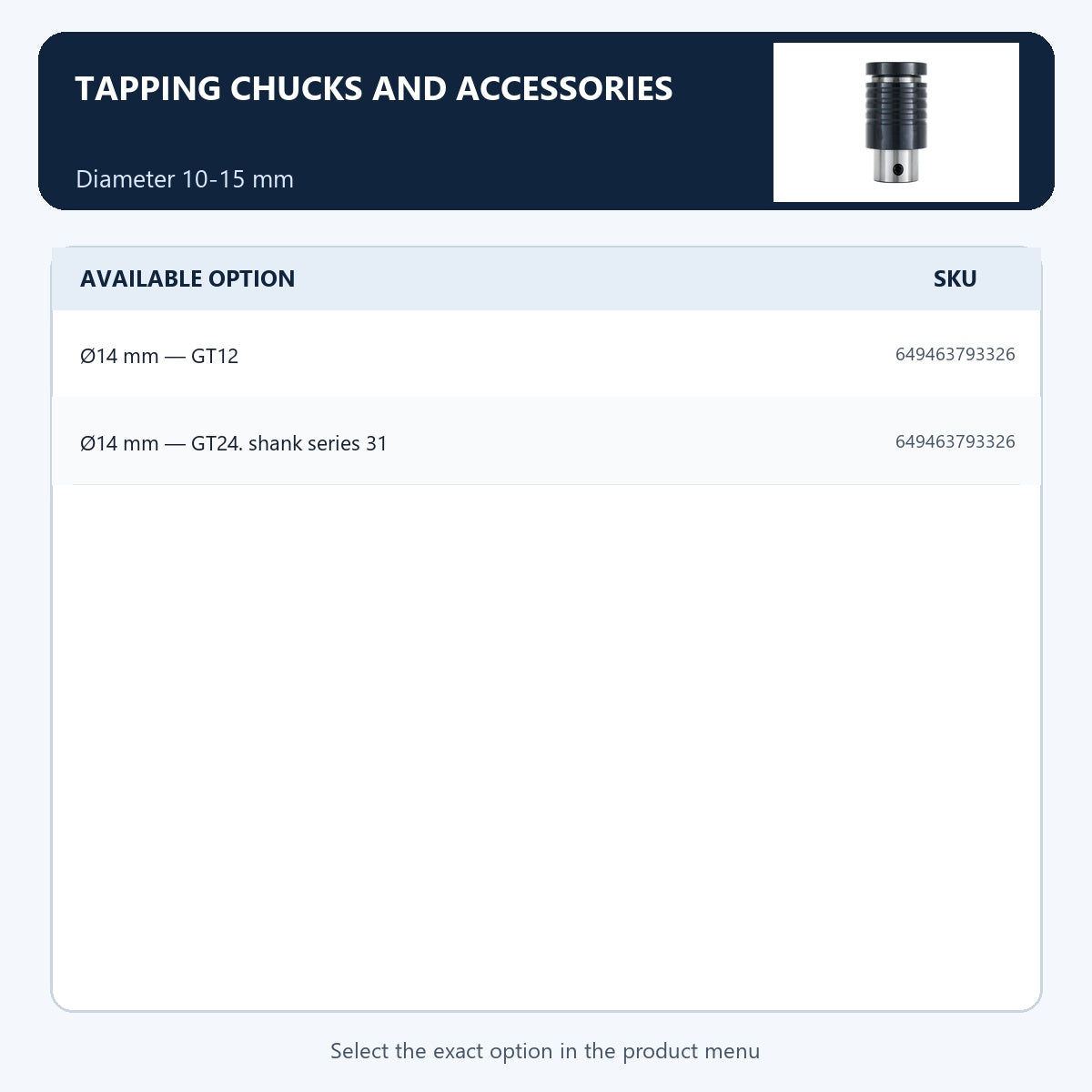 Tapping chucks and accessories — Diameter 10-15 mm
