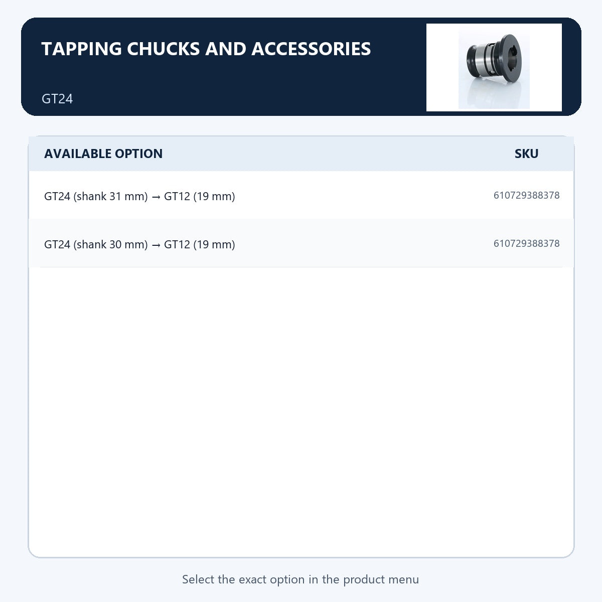 Tapping chucks and accessories — GT24