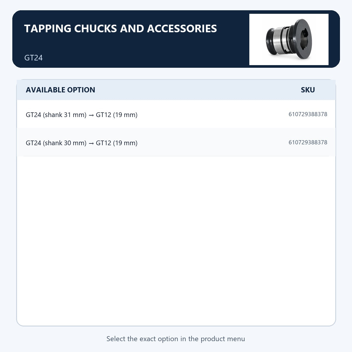 Tapping chucks and accessories — GT24