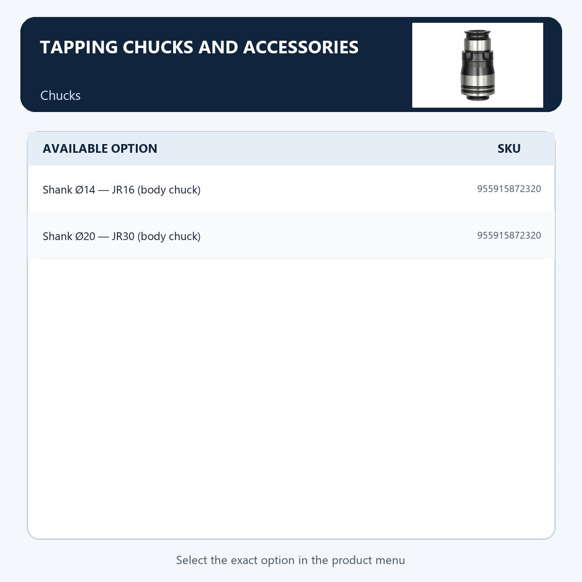 Tapping chucks and accessories — Chucks