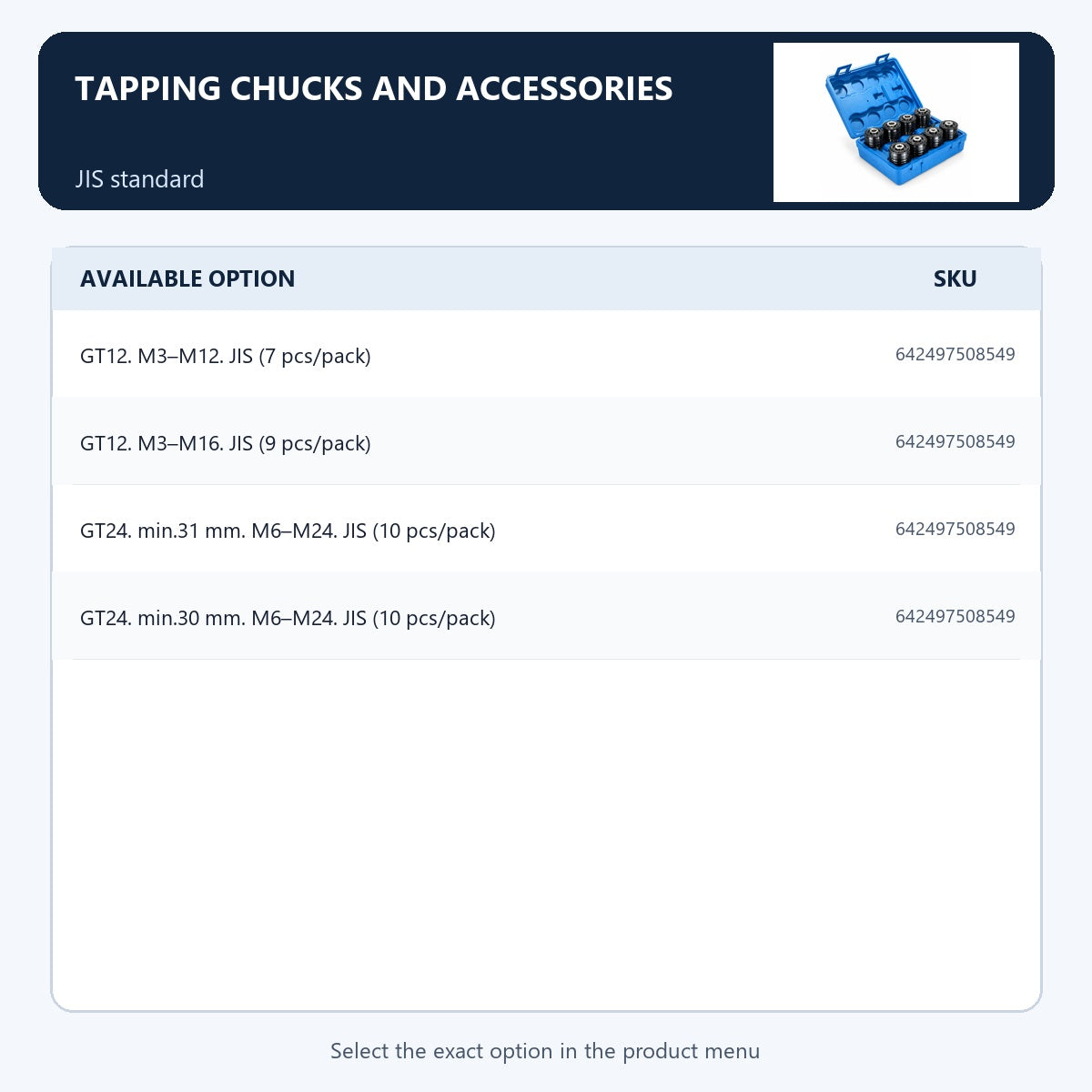 Tapping chucks and accessories — JIS standard