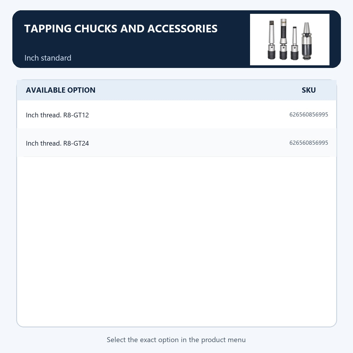 Tapping chucks and accessories — Inch standard