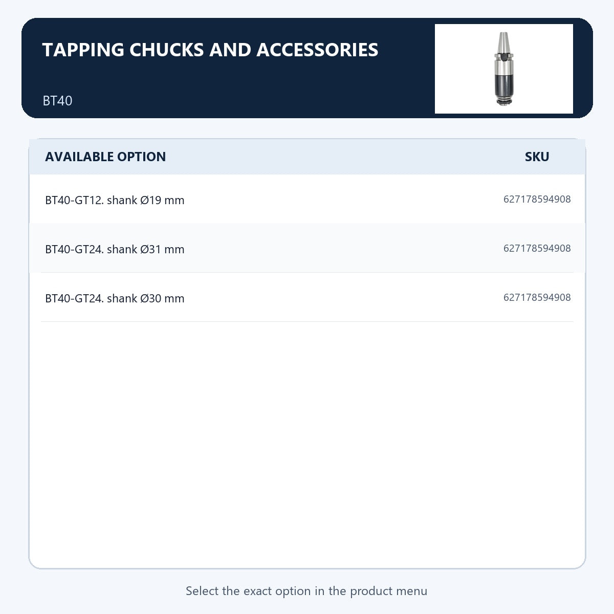 Tapping chucks and accessories — BT40