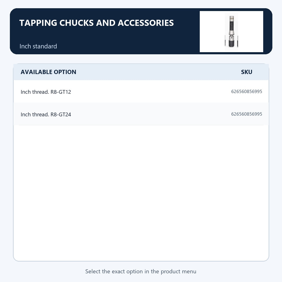 Tapping chucks and accessories — Inch standard