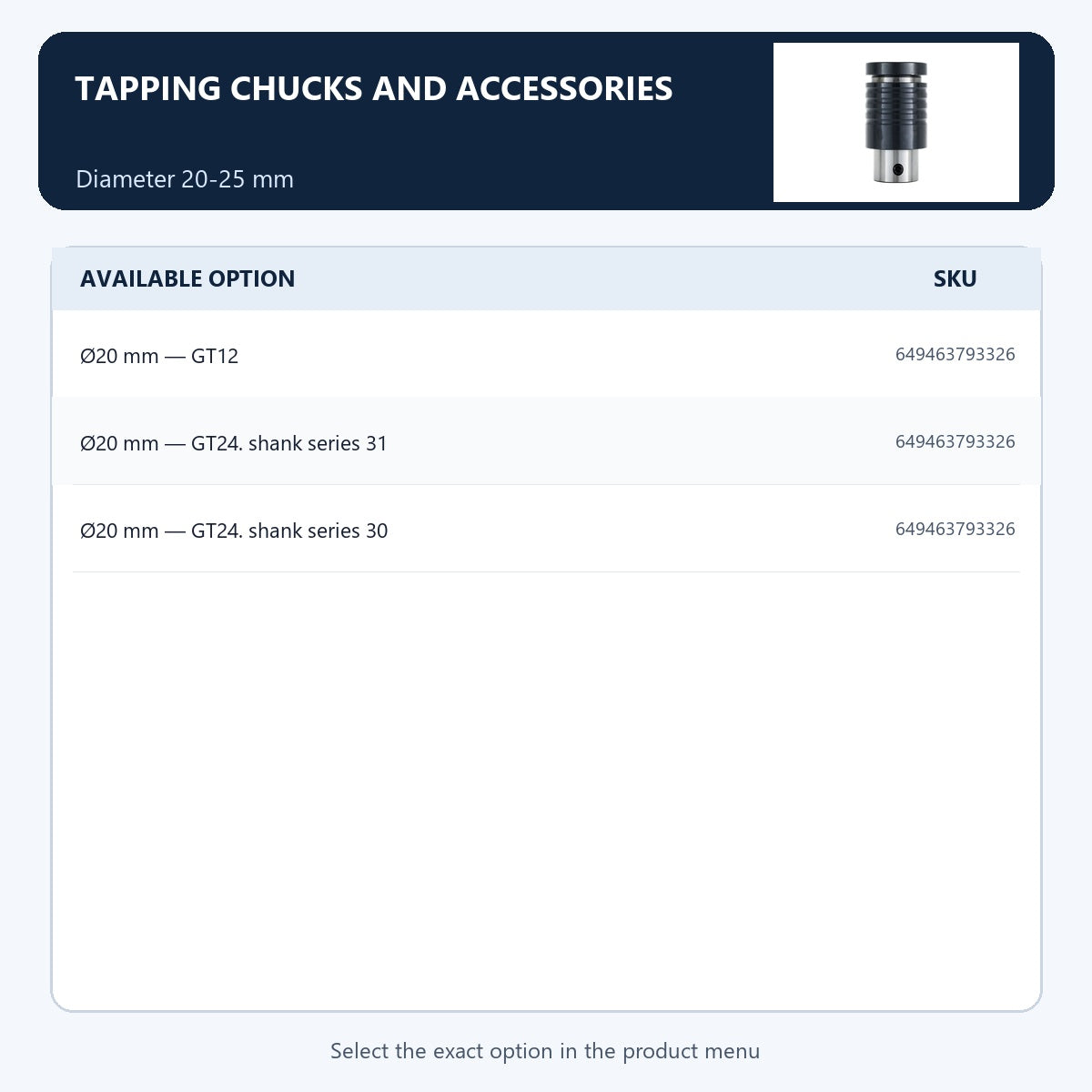 Tapping chucks and accessories — Diameter 20-25 mm