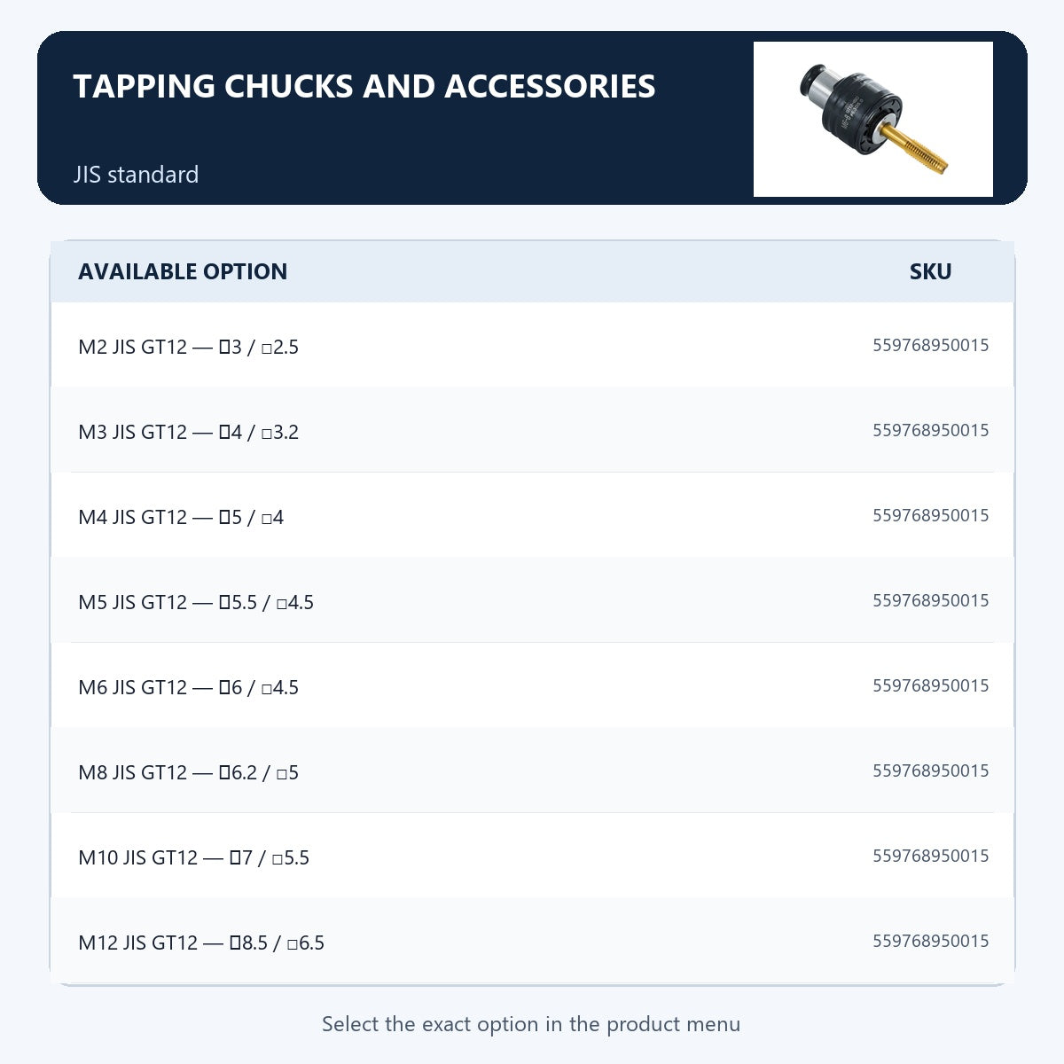 Tapping chucks and accessories — JIS standard
