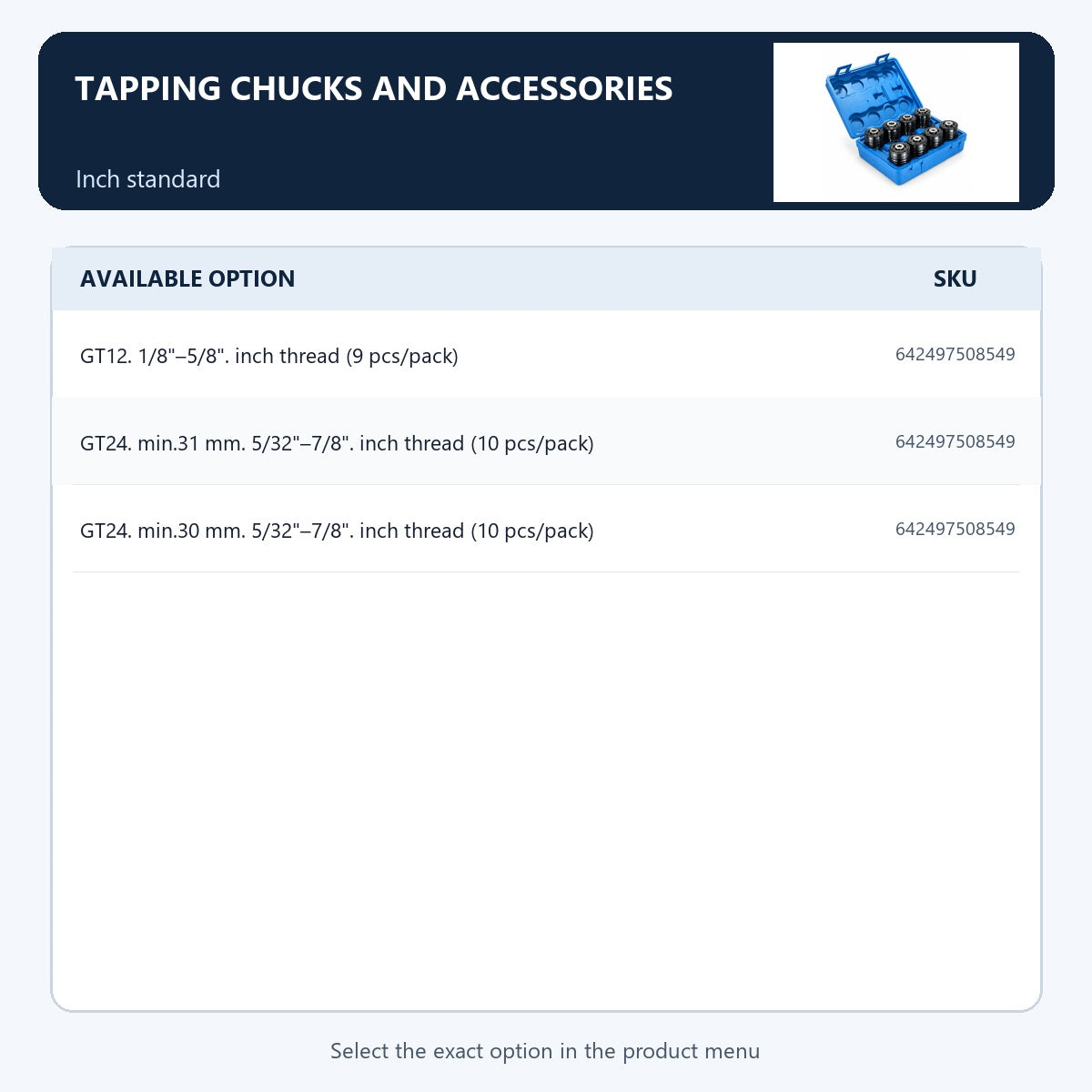 Tapping chucks and accessories — Inch standard