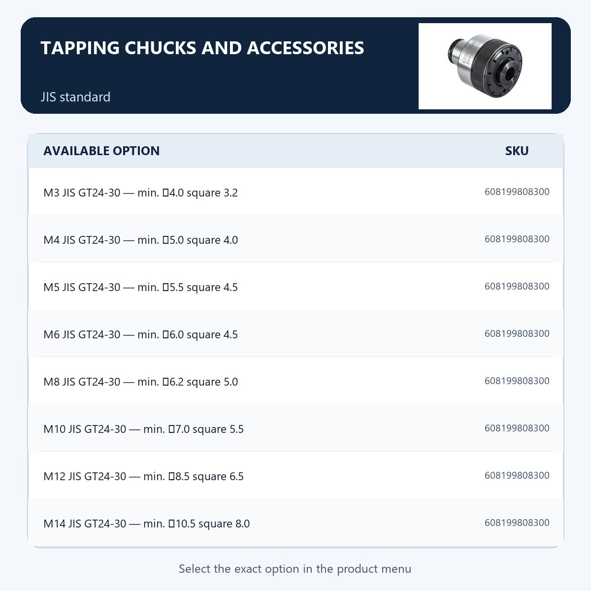 Tapping chucks and accessories — JIS standard