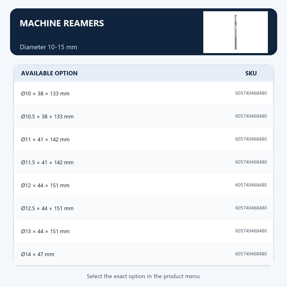 Machine reamers — Diameter 10-15 mm