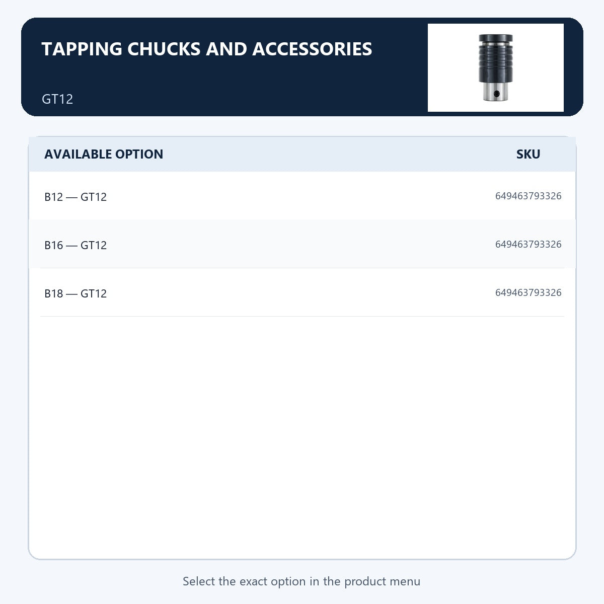 Tapping chucks and accessories — GT12