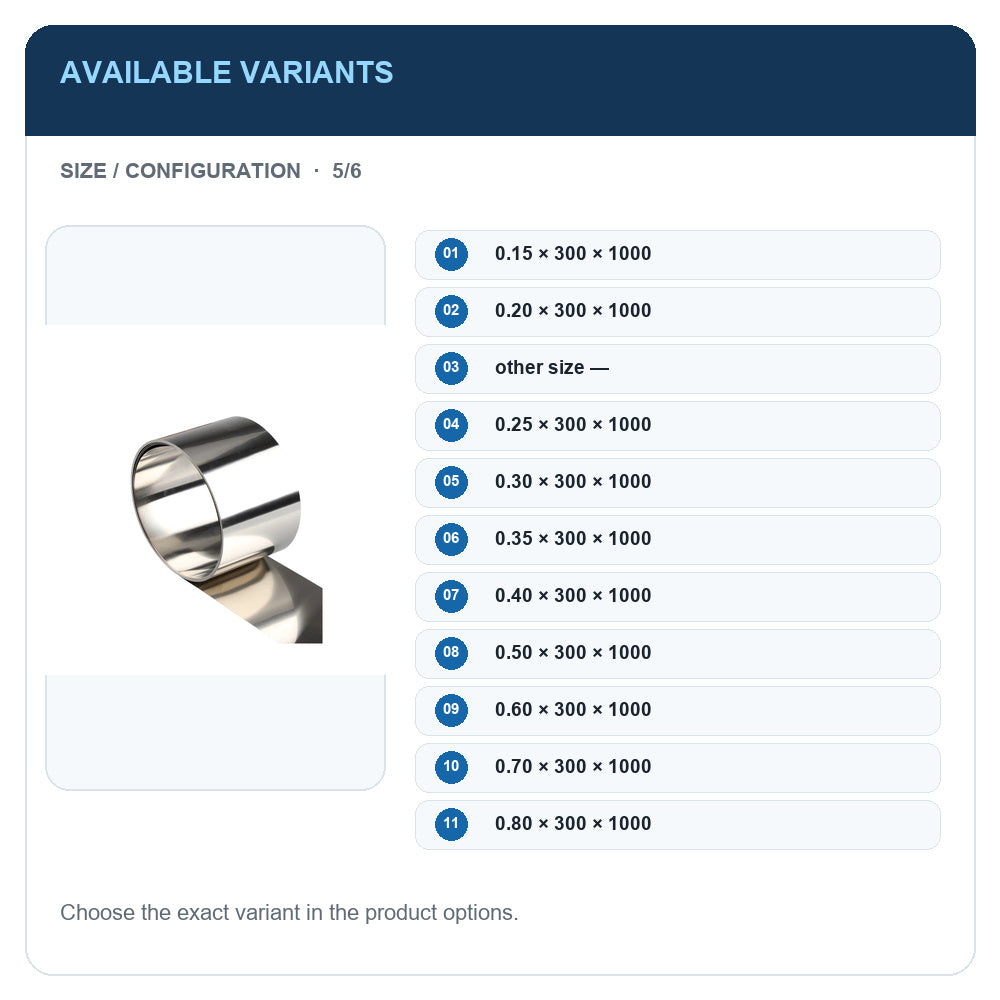A1 · Available variants · 5
