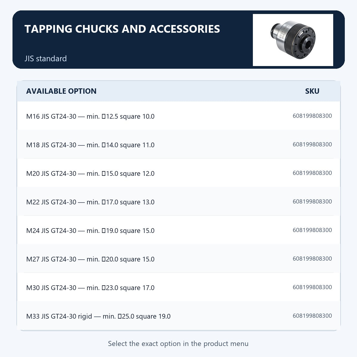 Tapping chucks and accessories — JIS standard