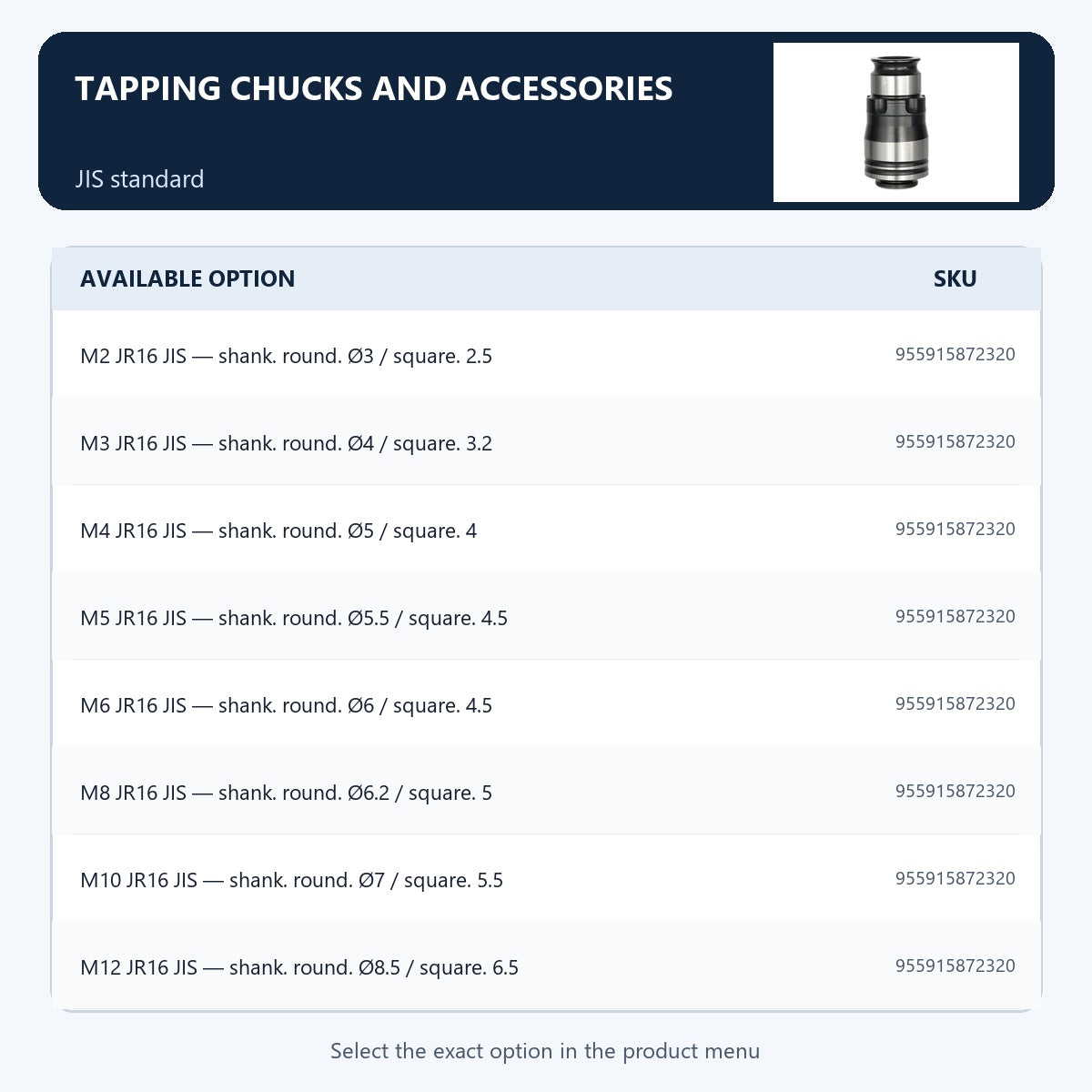 Tapping chucks and accessories — JIS standard