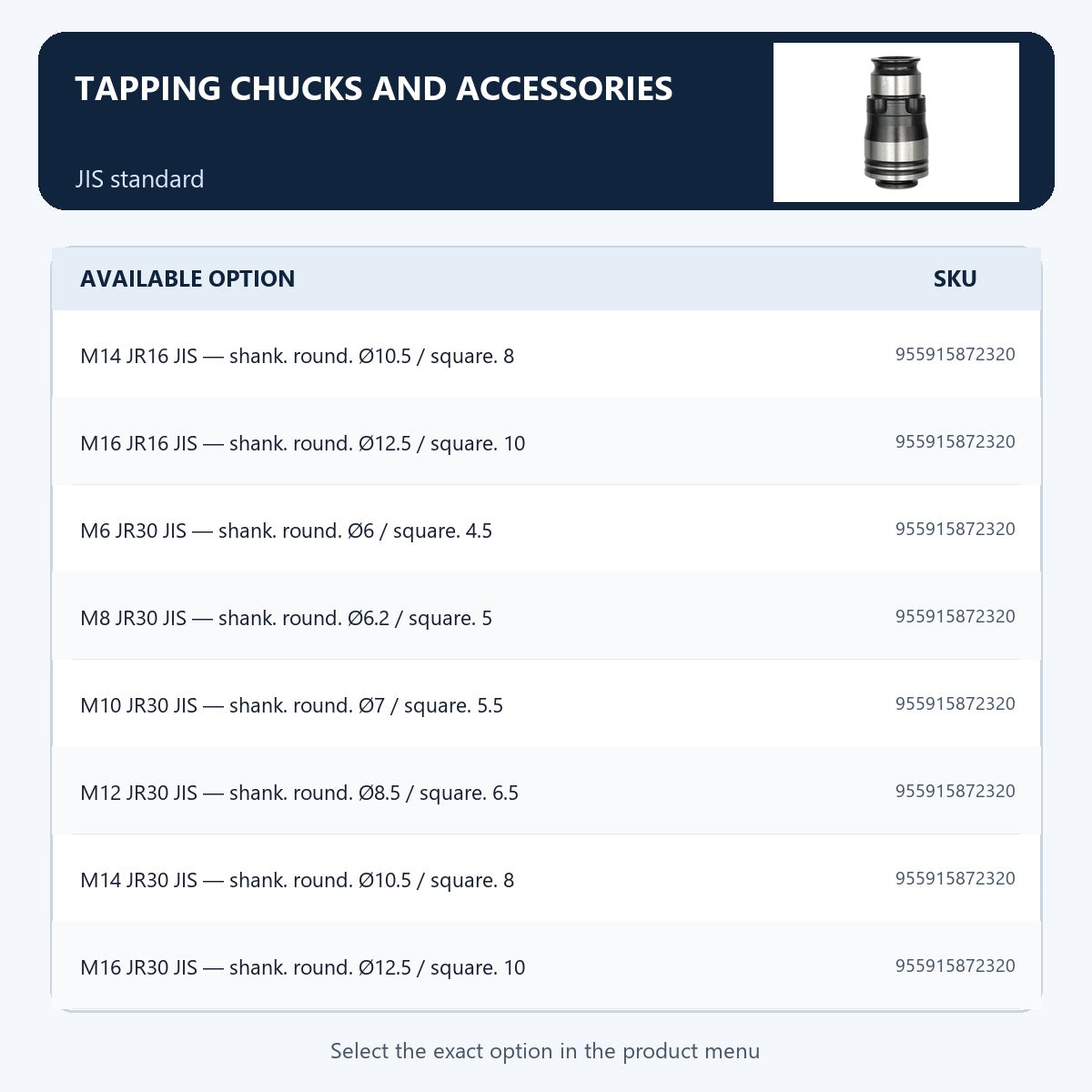 Tapping chucks and accessories — JIS standard