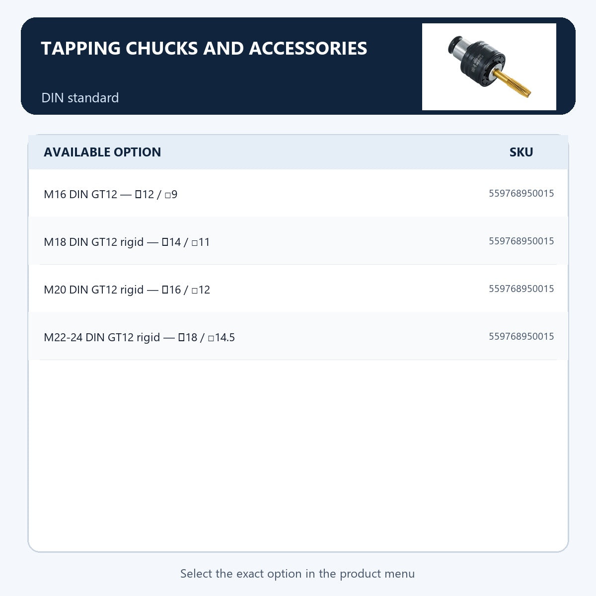 Tapping chucks and accessories — DIN standard
