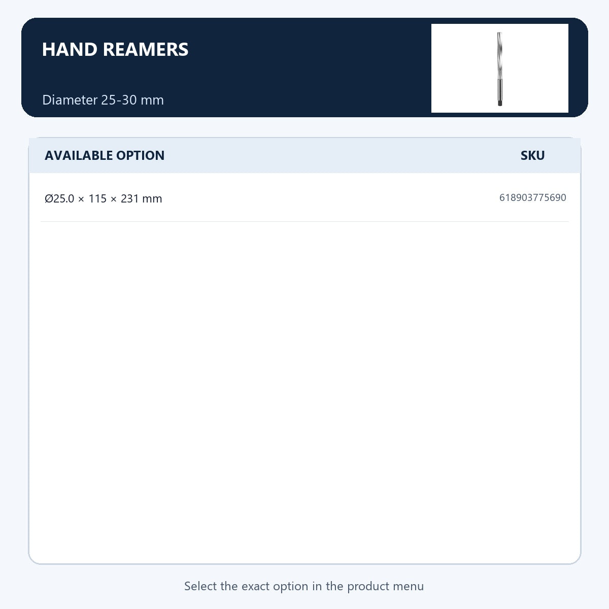 Hand reamers — Diameter 25-30 mm