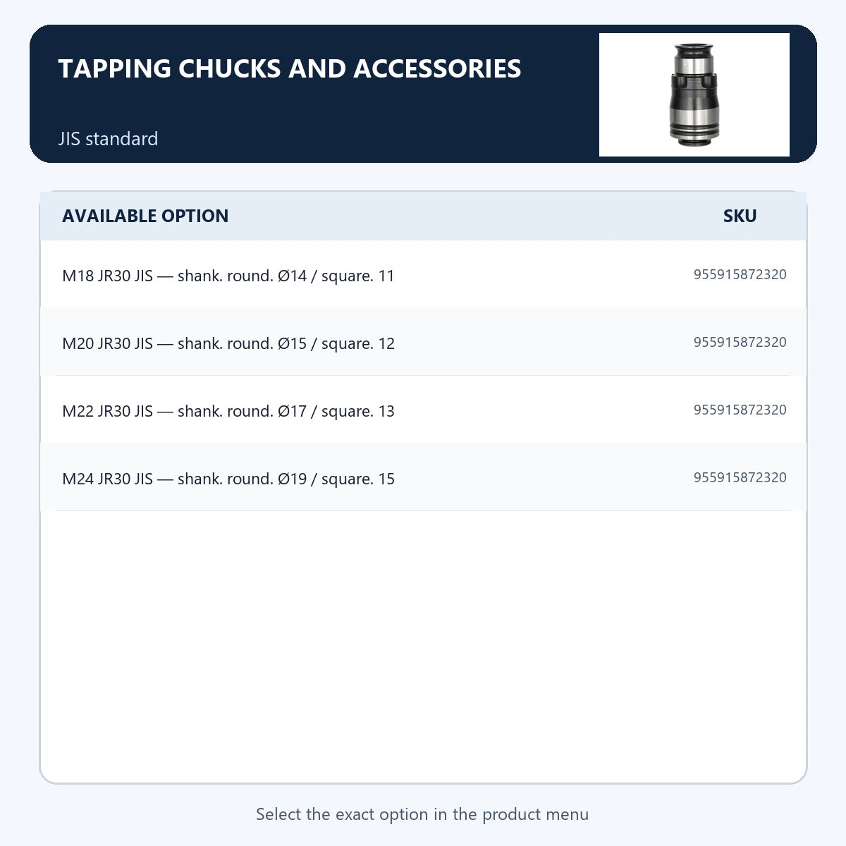 Tapping chucks and accessories — JIS standard