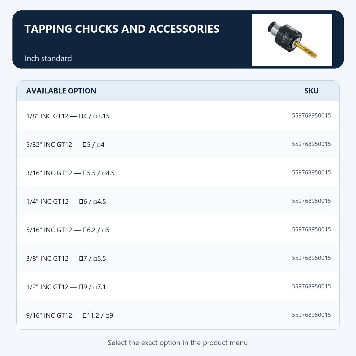 Tapping chucks and accessories — Inch standard