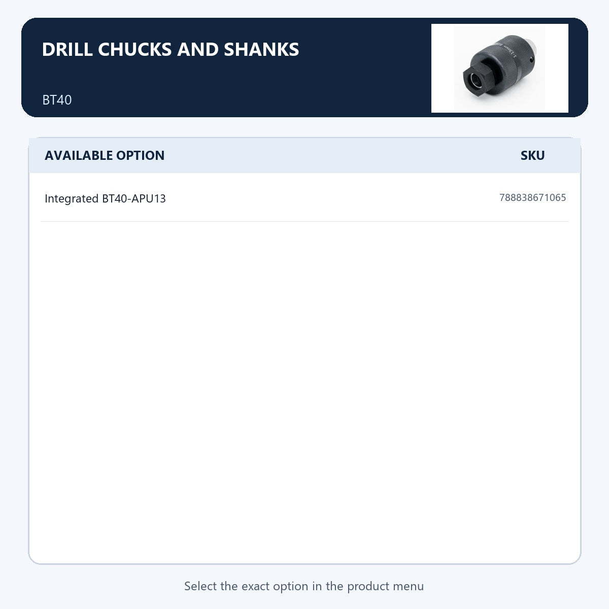 Drill chucks and shanks — BT40