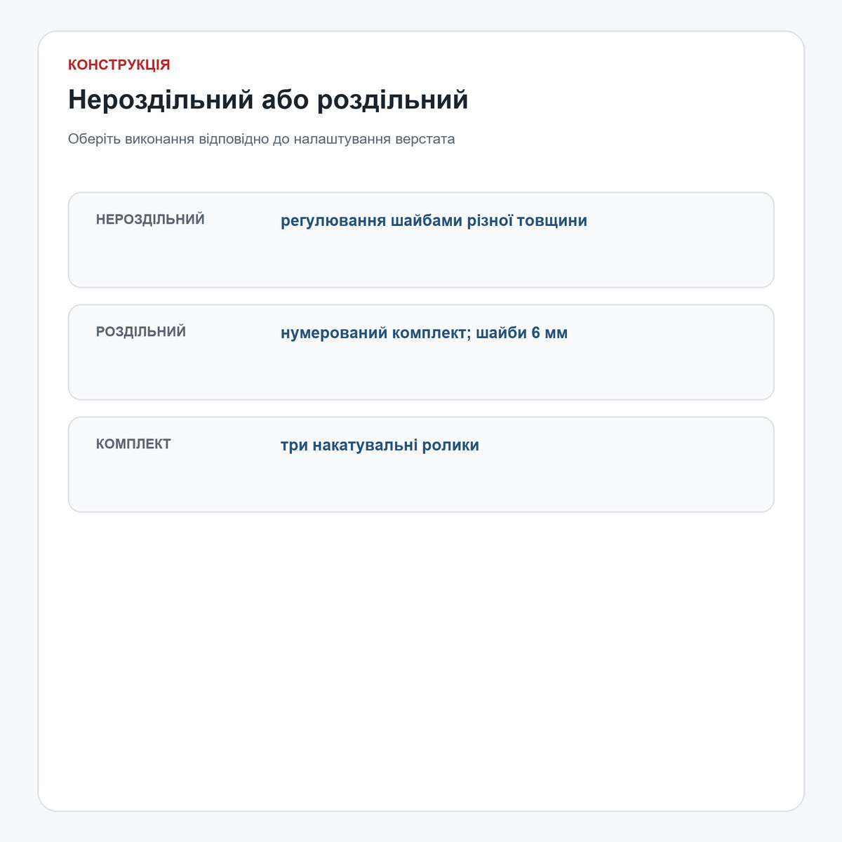 Нероздільний і роздільний комплект роликів
