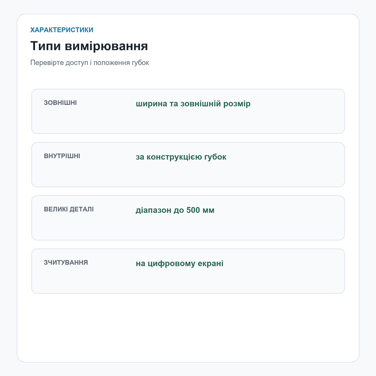 Типи вимірювання штангенциркулем