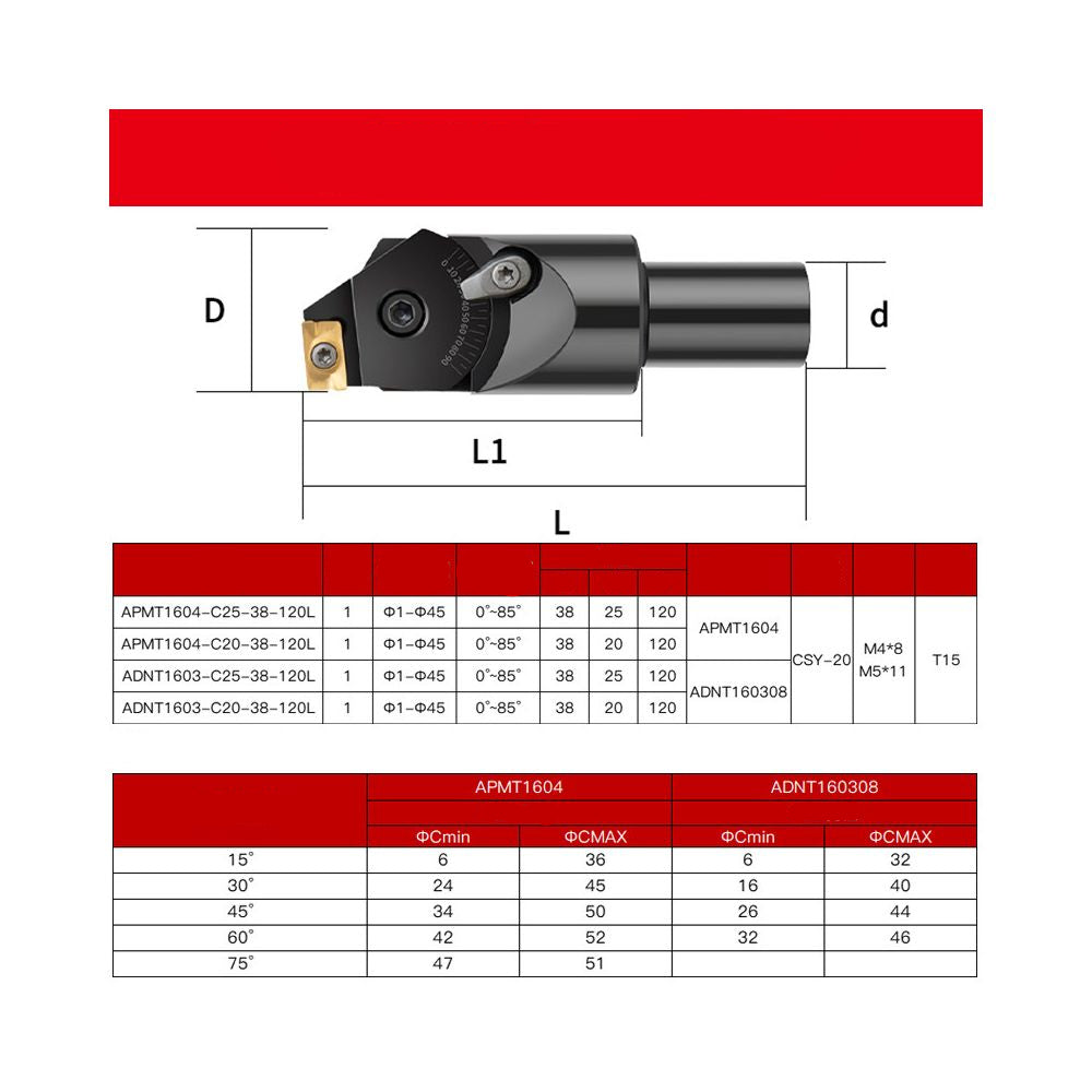 Adjustable universal chamfering cutter 0 85 degree multi purpose end mill holder with APMT1604 ADNT1603 image 1