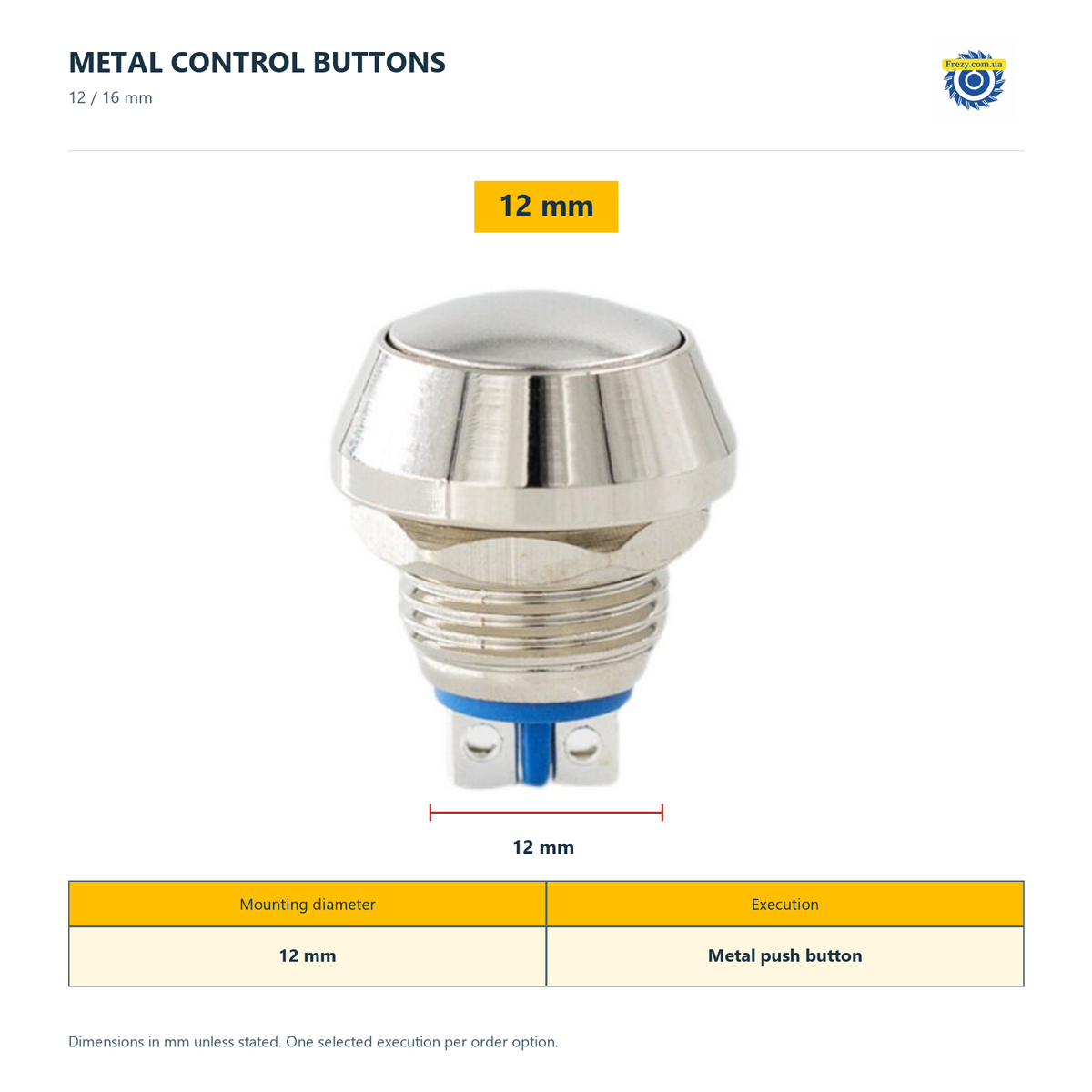 Металеві кнопки 12/16 мм для різьбонарізних верстатів — 12 мм — technical dimensions