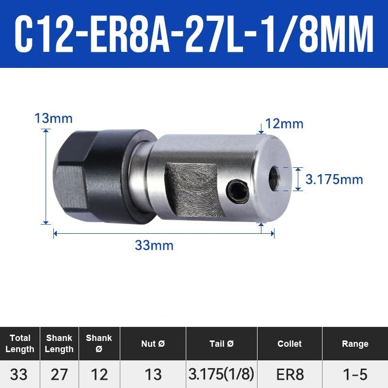 C12-ER8A-27L-3.175 ER Chuck Collet Holder