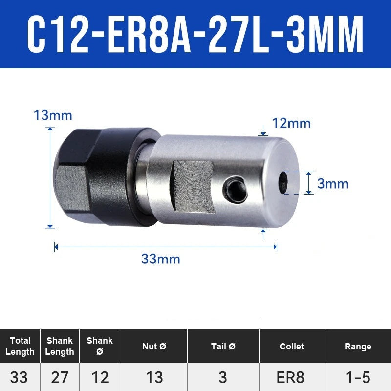 C12-ER8A-27L-3mm ER Chuck Collet Holder