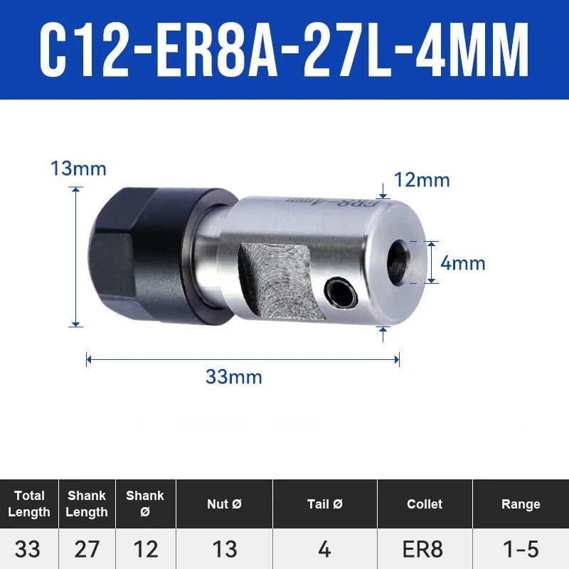 C12-ER8A-27L-4mm ER Chuck Collet Holder