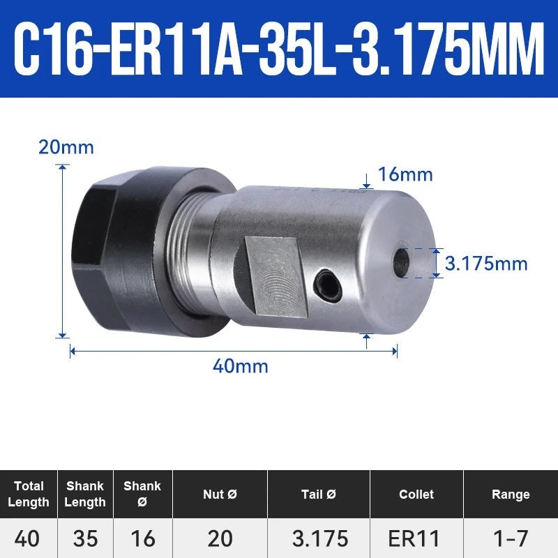 C16-ER11A-35L-3.175 ER Chuck Collet Holder