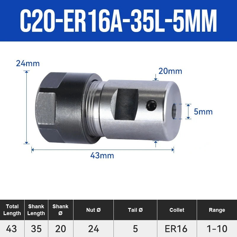 C20-ER16-35L-5mm ER Chuck Collet Holder