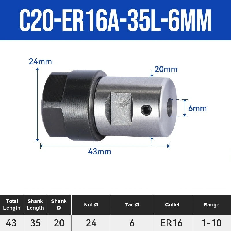 C20-ER16-35L-6mm ER Chuck Collet Holder