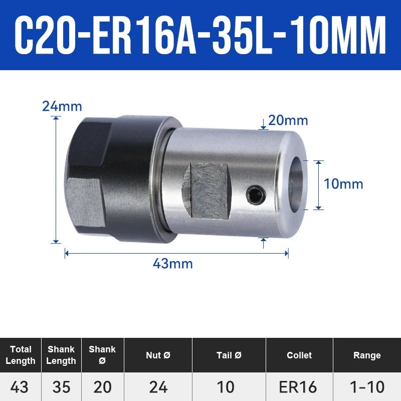 C20-ER16A-35L-10mm ER Chuck Collet Holder