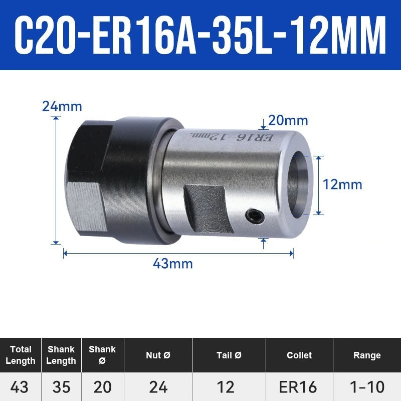 C20-ER16A-35L-12mm ER Chuck Collet Holder