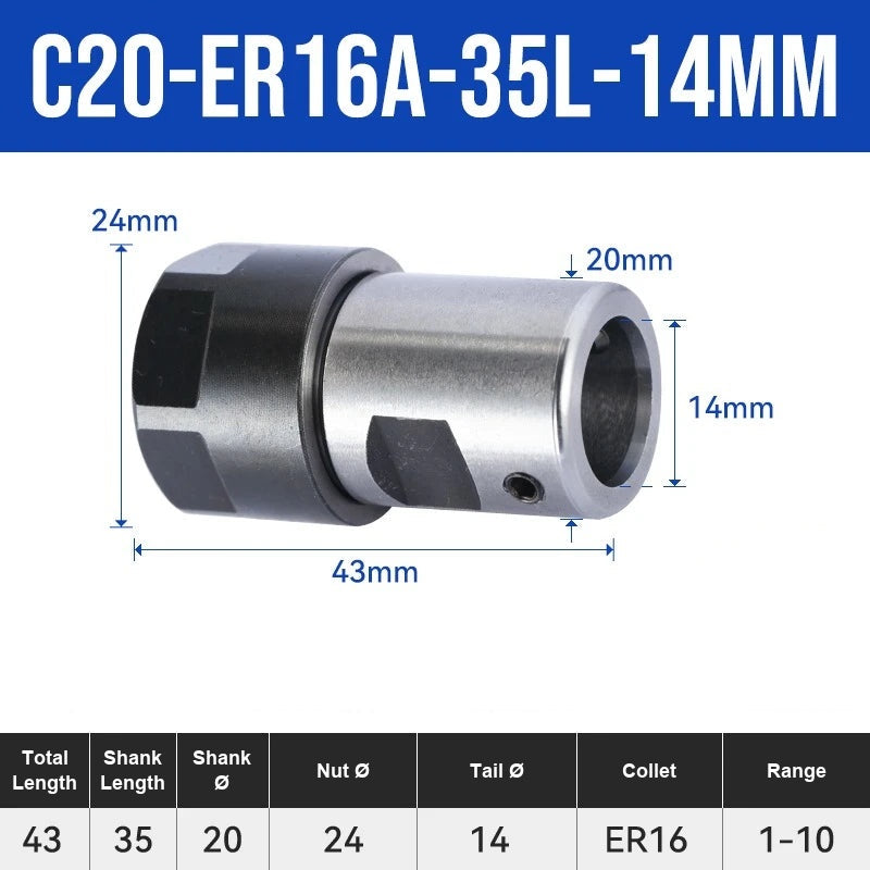 C20-ER16A-35L-14mm ER Chuck Collet Holder