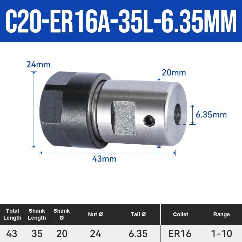 C20-ER16A-35L-6.35 ER Chuck Collet Holder