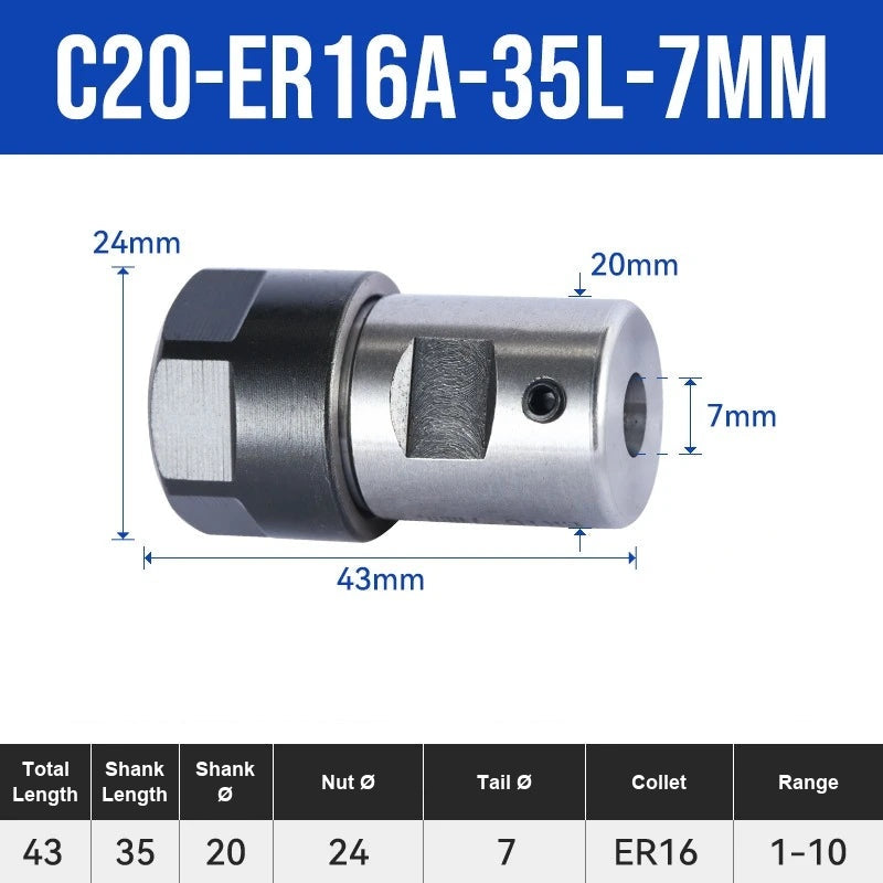 C20-ER16A-35L-7mm ER Chuck Collet Holder