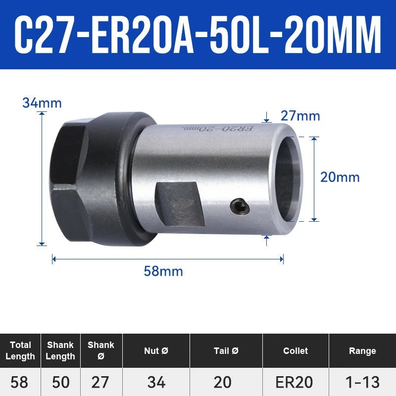 C27-ER20A-50L-20mm ER Chuck Collet Holder