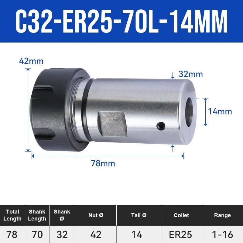 C32-ER25UM-70L-14mm ER Chuck Collet Holder