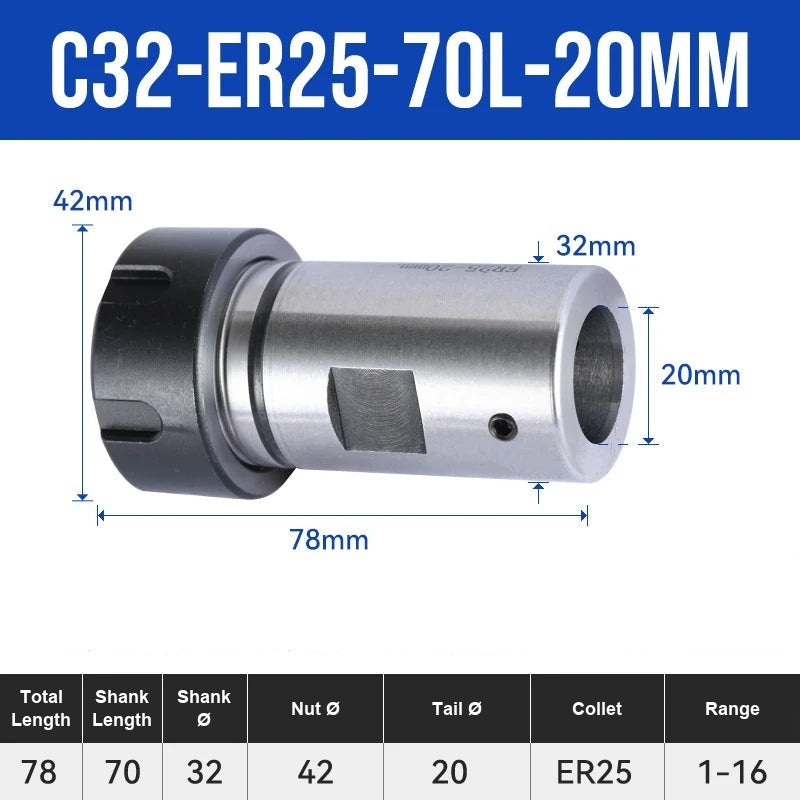 C32-ER25UM-70L-20mm ER Chuck Collet Holder