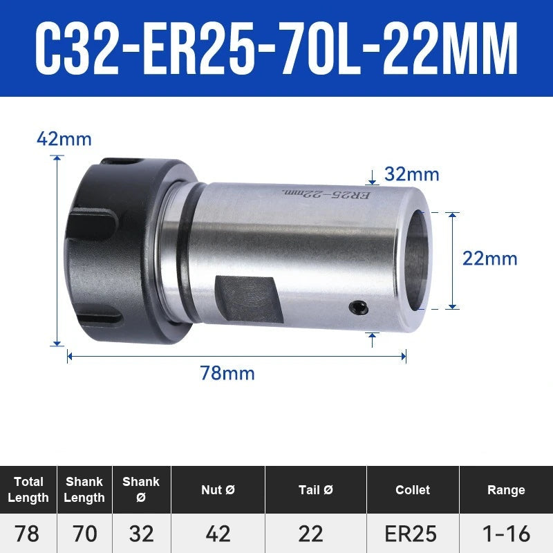 C32-ER25UM-70L-22mm ER Chuck Collet Holder