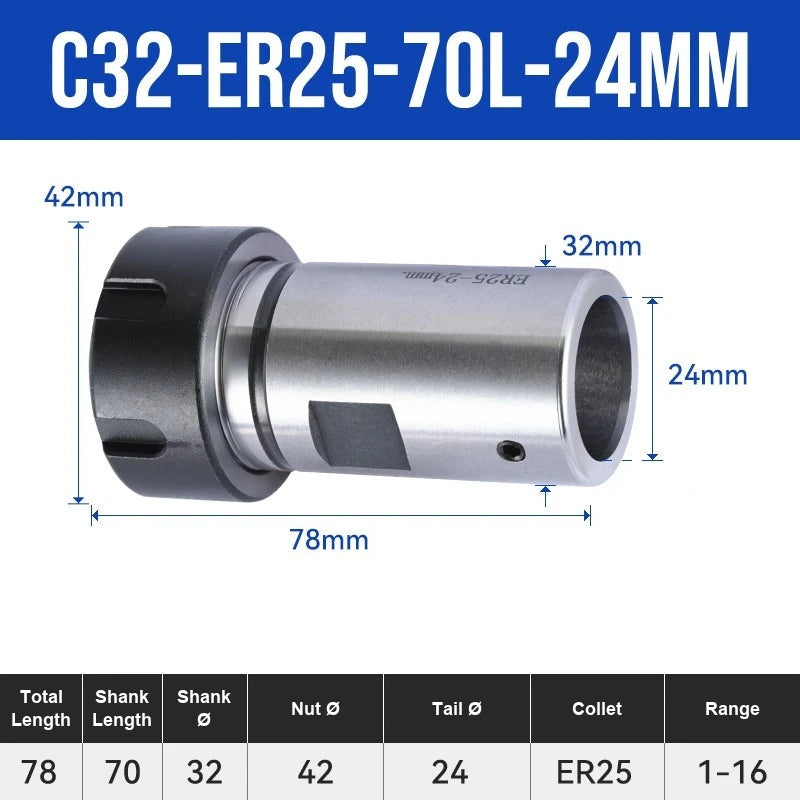 C32-ER25UM-70L-24mm ER Chuck Collet Holder
